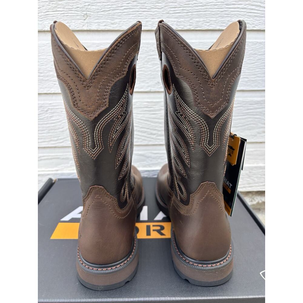 Ariat Groundwork Steel Toe Mens Sz 9.5 D Bitter Brown Wide Square Toe Work Boots - Picture 6 of 8